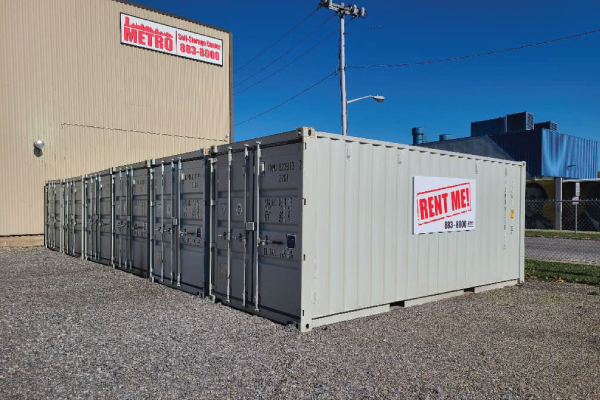 Row of outdoor storage containers at Metro Self-Storage